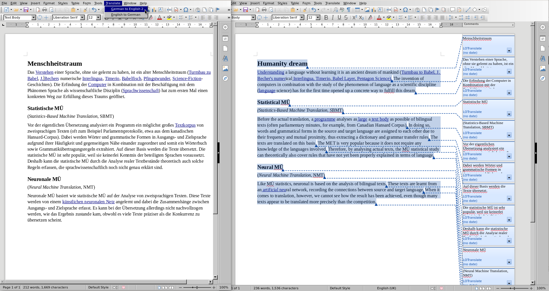 LibreOffice Translate in Action